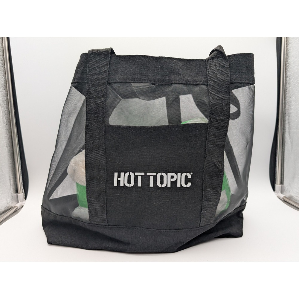 Y2K Hot Topic Black Mesh Tote Bag 2000s Mall Goth Emo Logo Shoulder Bag Large